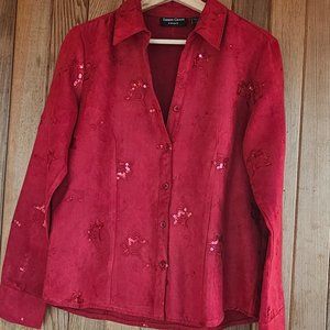 LIKE NEW Lemon Grass Studios Red Button Down With Sequin Details
